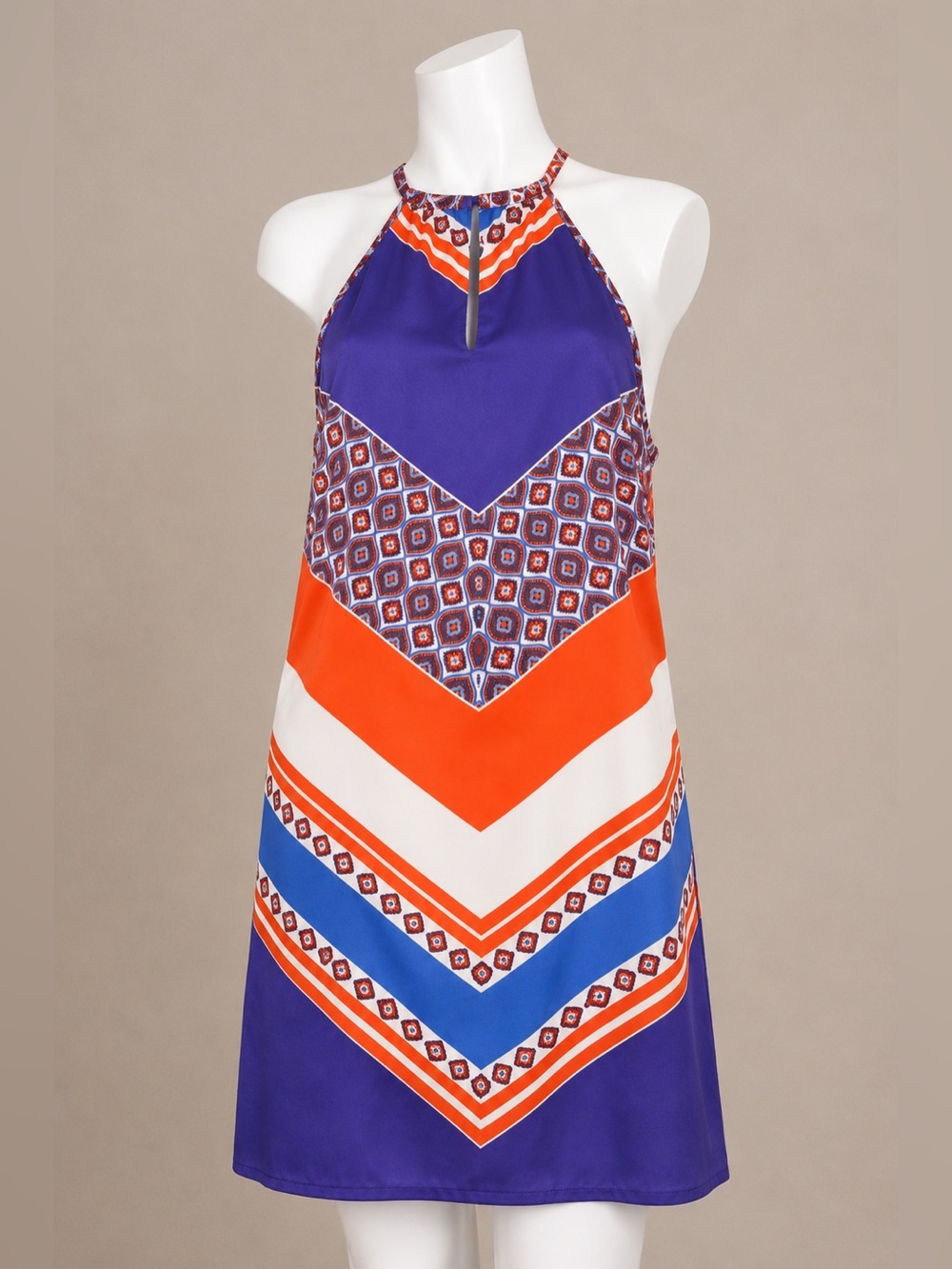 Banana Republic Geometric Halter Shift Dress Blue Orange Size 8 - Picture 2 of 13